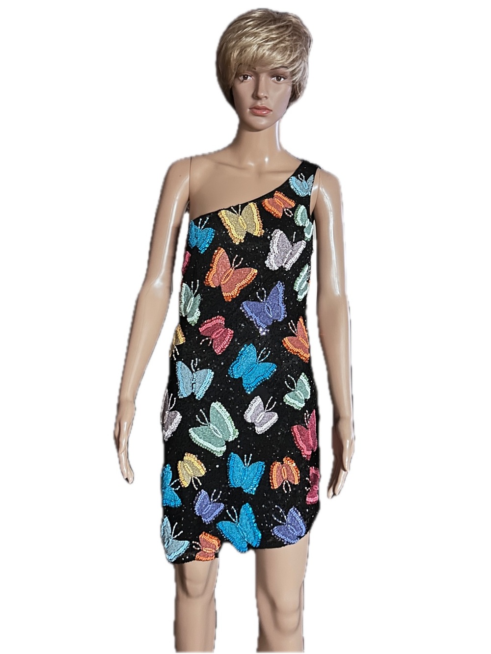 Mac Duggal ~ Size 4 ~ Black W/ Multi-Colors Beaded Butterfly ~ Cocktail Dress
